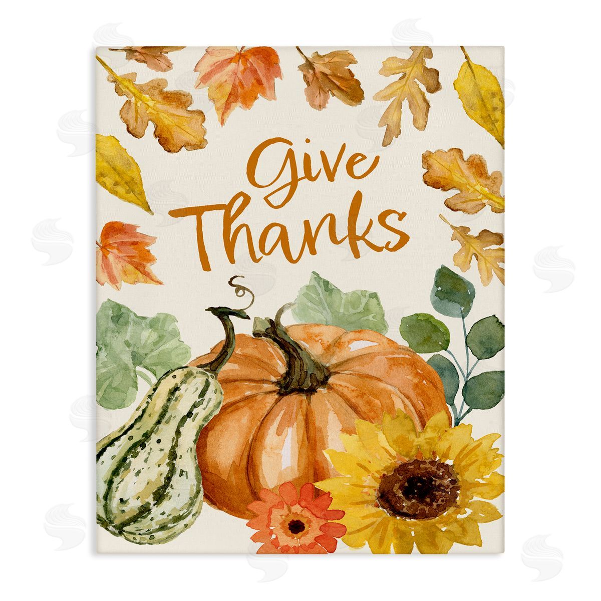 Victoria Barnes Give Thanks Harvest Gourds Leaves Autumnal   Stretched Canvas Wall Art Print