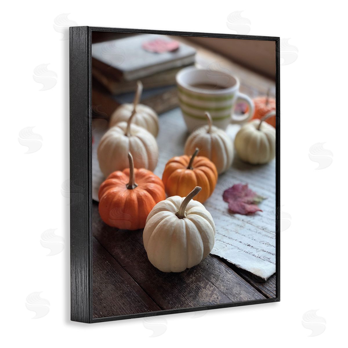 Claire Brocato Cozy Pumpkins Scattered Leaves Coffee Mug Photography  Black Framed Giclee Wall Art Print