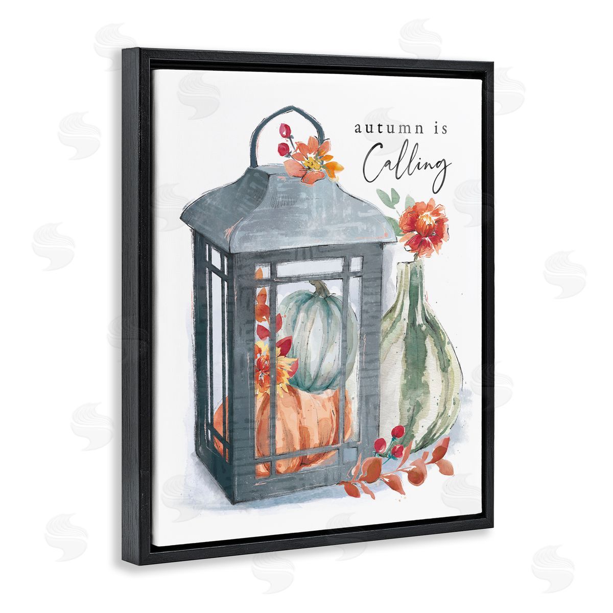 Courtney Morgenstern Autumn Is Calling Varied Gourds Floral Arrangement Watercolor Black Floating Frame Canvas Wall Art Print