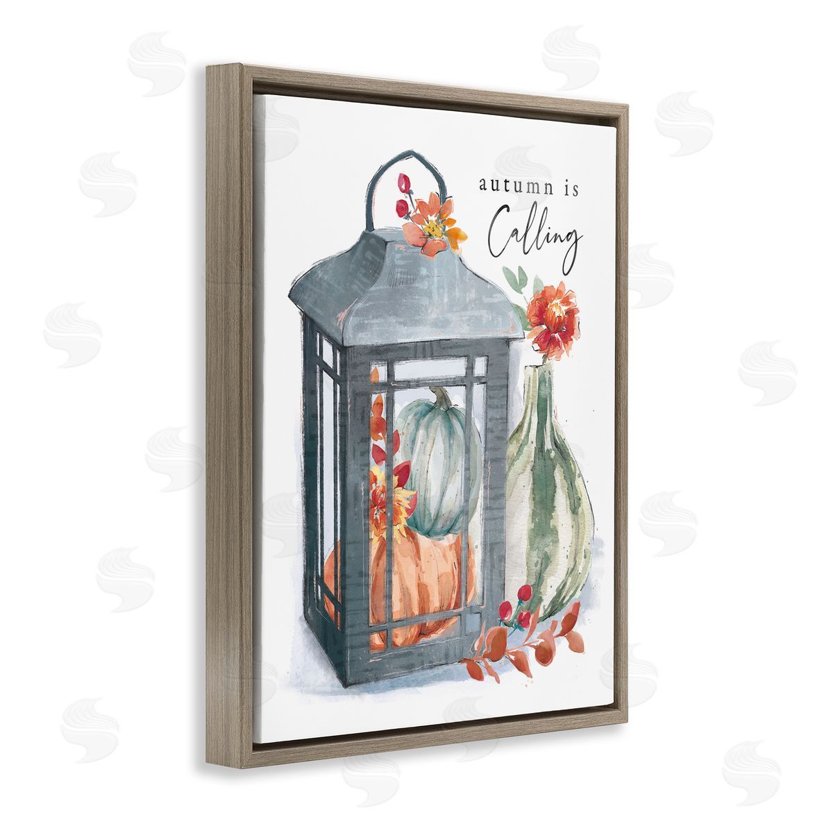 Courtney Morgenstern Autumn Is Calling Varied Gourds Floral Arrangement Watercolor Brown Floating Frame Canvas Wall Art Print