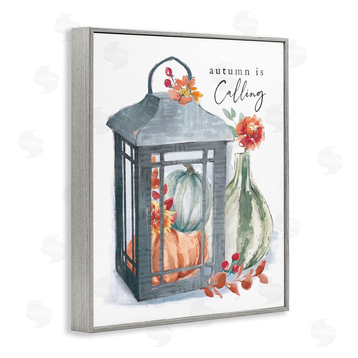 Courtney Morgenstern Autumn Is Calling Varied Gourds Floral Arrangement Watercolor Gray Framed Giclee Wall Art Print