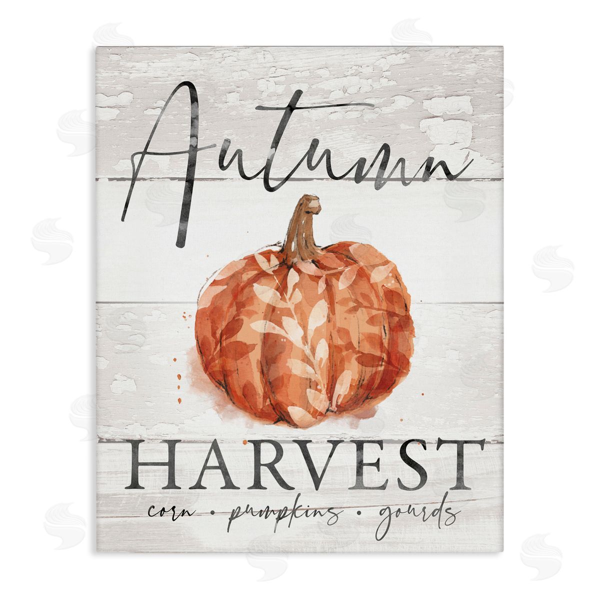 Courtney Morgenstern Autumn Harvest Seasonal Rustic Patterned Pumpkin Sign Stretched Canvas Wall Art Print