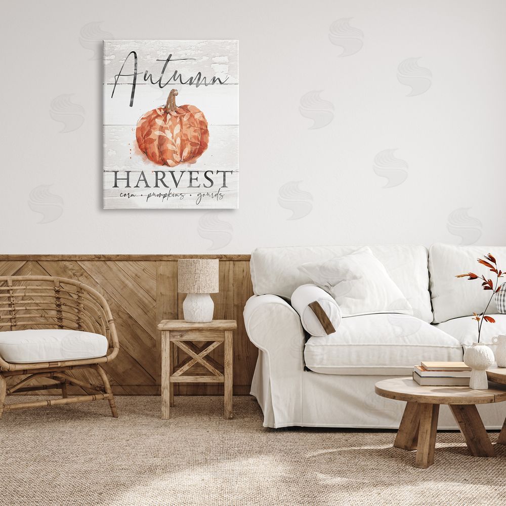Courtney Morgenstern Autumn Harvest Seasonal Rustic Patterned Pumpkin Sign Canvas Wall Art Print in Room