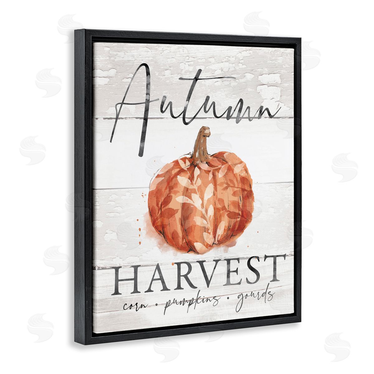 Courtney Morgenstern Autumn Harvest Seasonal Rustic Patterned Pumpkin Sign Black Floating Frame Canvas Wall Art Print