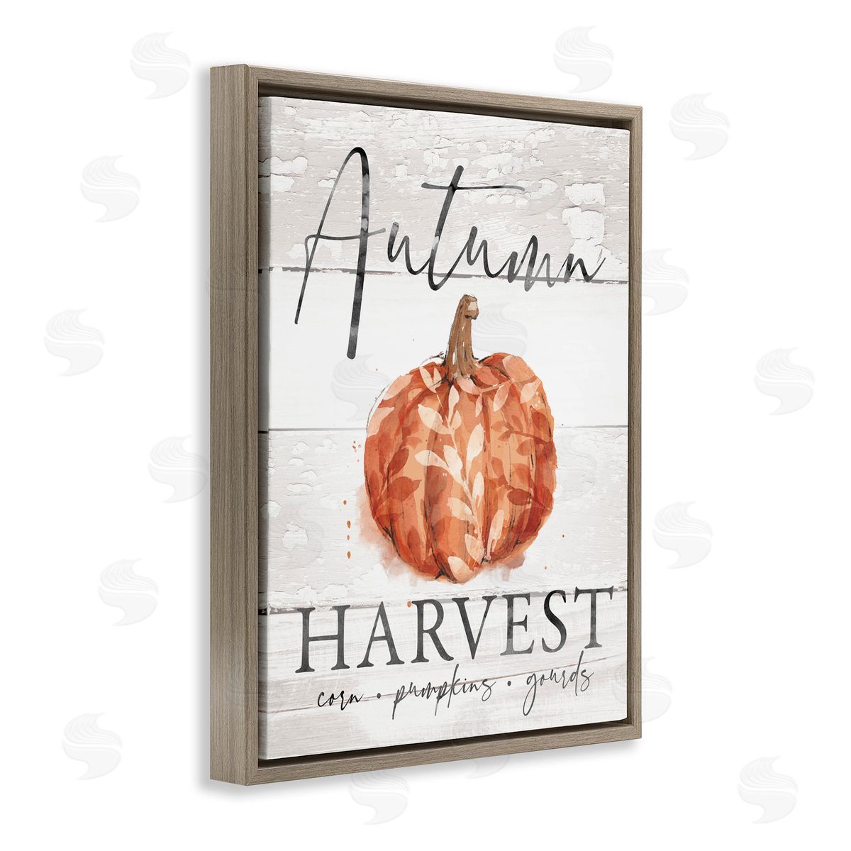 Courtney Morgenstern Autumn Harvest Seasonal Rustic Patterned Pumpkin Sign Brown Floating Frame Canvas Wall Art Print