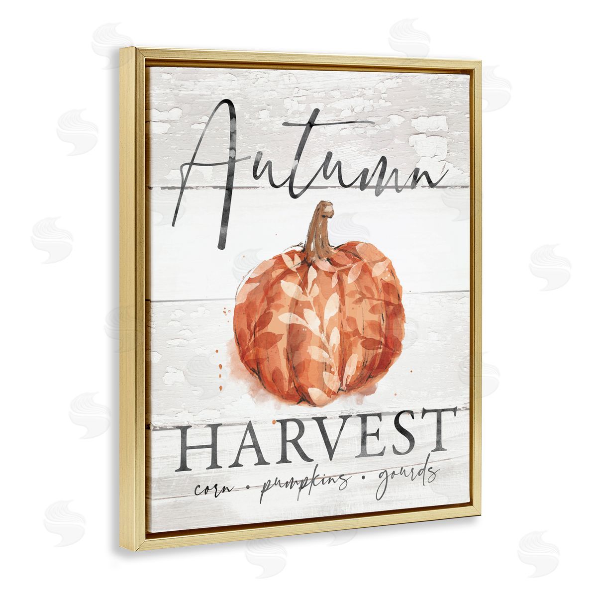 Courtney Morgenstern Autumn Harvest Seasonal Rustic Patterned Pumpkin Sign Gold Floating Frame Canvas Wall Art Print