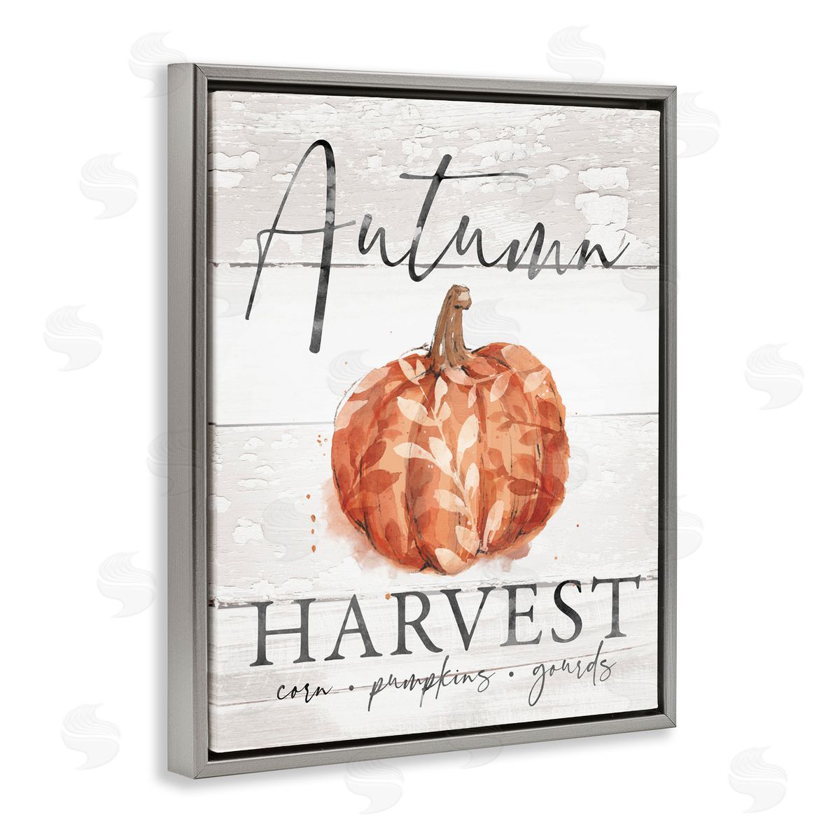 Courtney Morgenstern Autumn Harvest Seasonal Rustic Patterned Pumpkin Sign Gray Floating Frame Canvas Wall Art Print