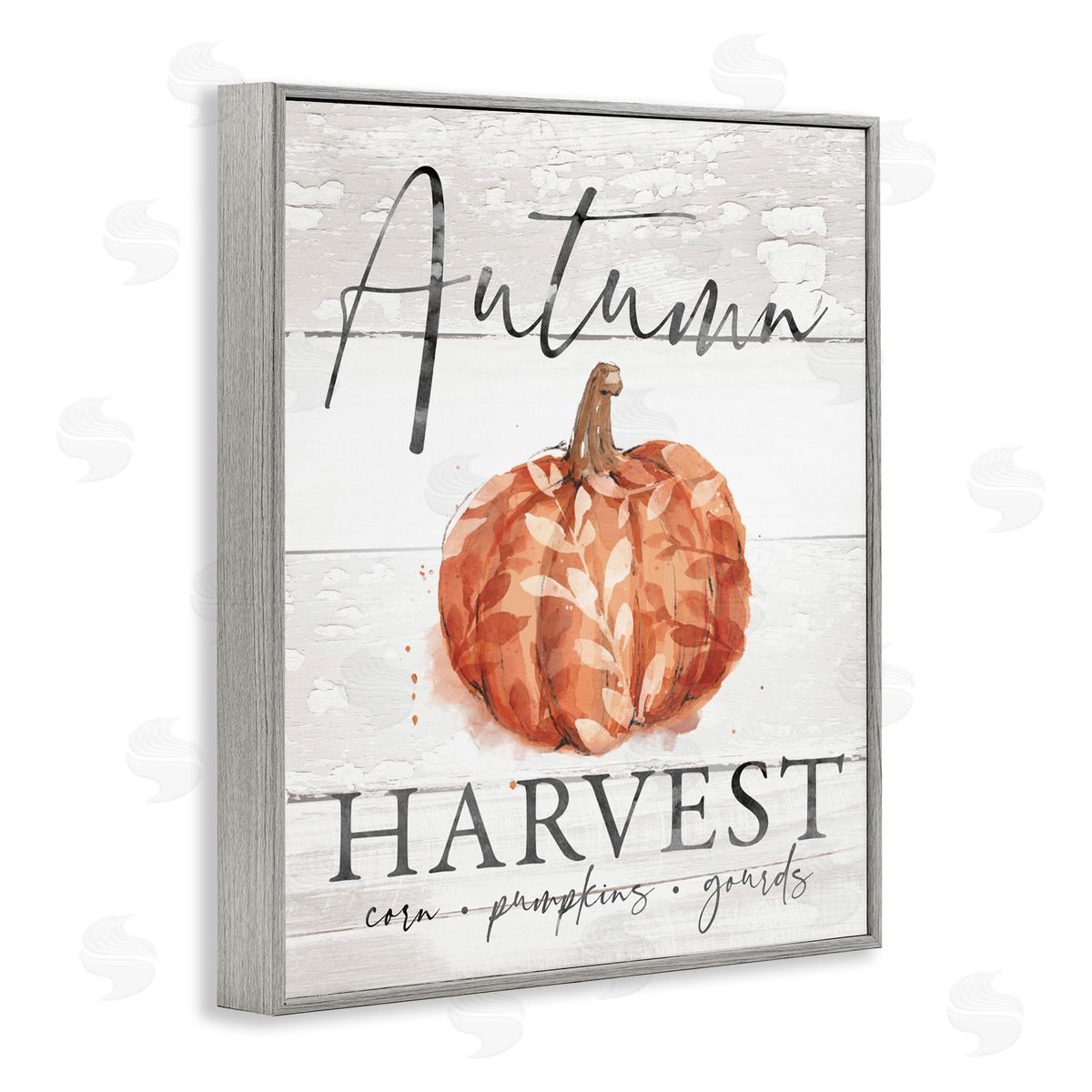 Courtney Morgenstern Autumn Harvest Seasonal Rustic Patterned Pumpkin Sign Gray Framed Giclee Wall Art Print