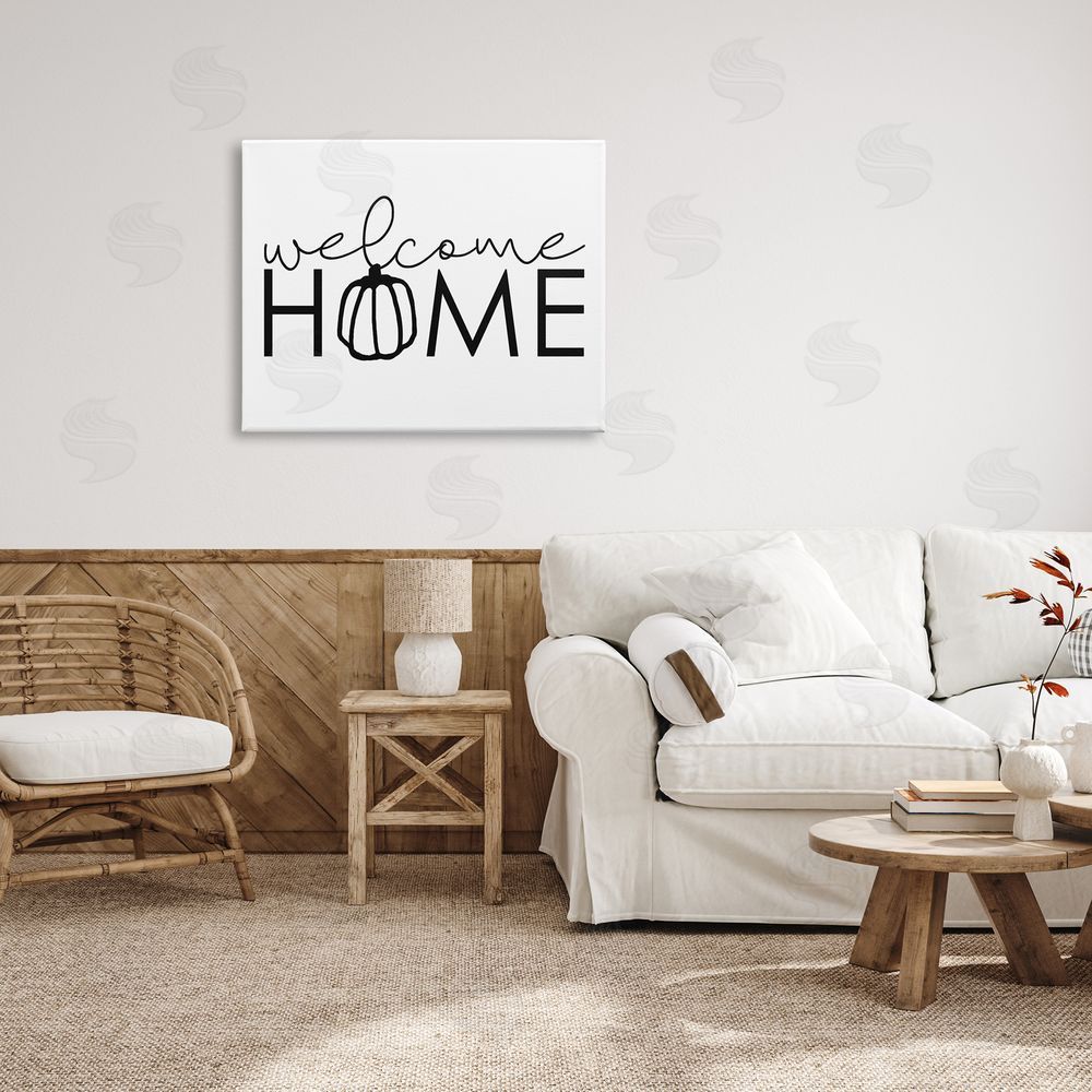 Dogwood Portfolio Welcome Home Autumn Typography Phrase Pumpkin Canvas Wall Art Print in Room