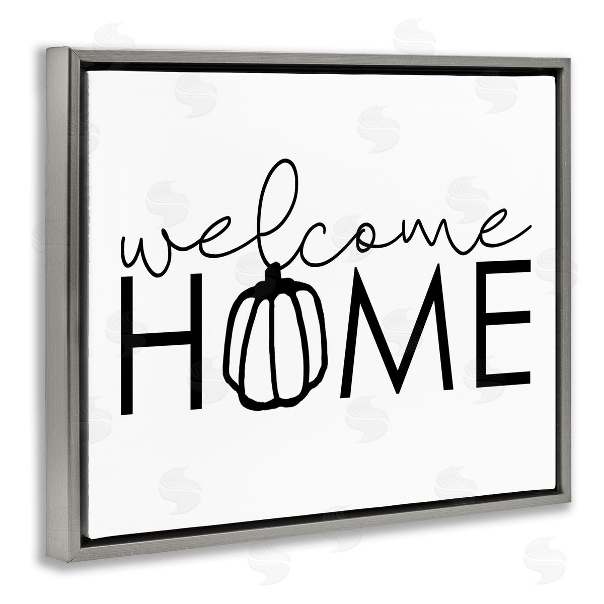 Dogwood Portfolio Welcome Home Autumn Typography Phrase Pumpkin Gray Floating Frame Canvas Wall Art Print