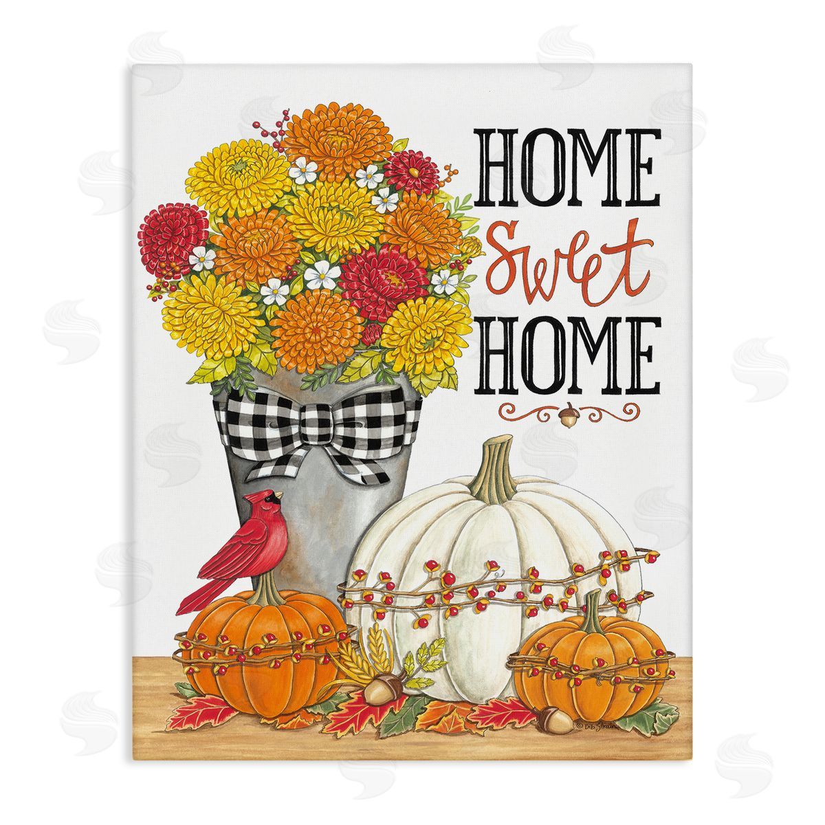 Deb Strain Home Sweet Home Autumnal Bouquet Tartan Ribbons  Stretched Canvas Wall Art Print