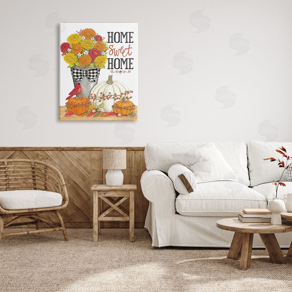 Deb Strain Home Sweet Home Autumnal Bouquet Tartan Ribbons  Canvas Wall Art Print in Room