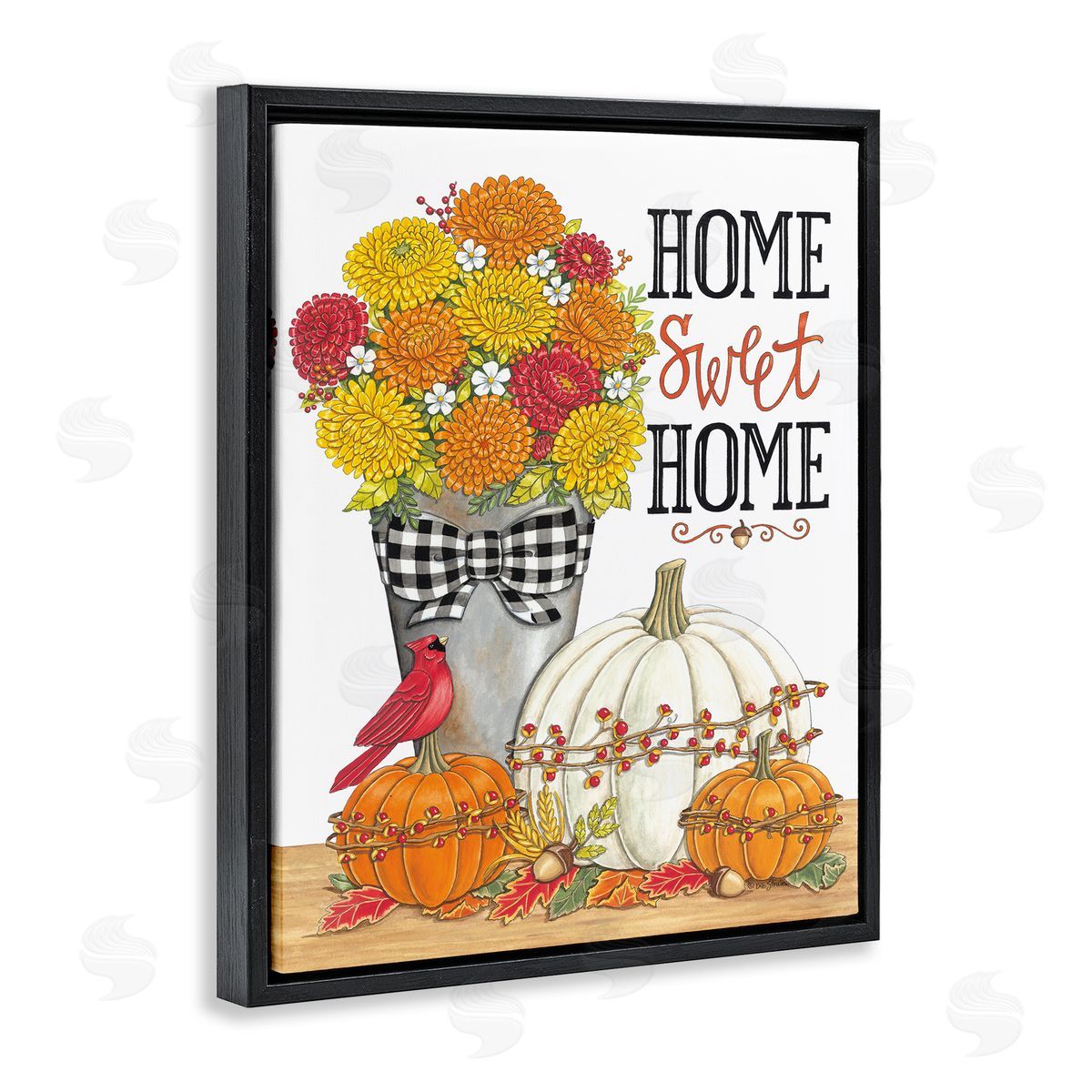 Deb Strain Home Sweet Home Autumnal Bouquet Tartan Ribbons  Black Floating Frame Canvas Wall Art Print