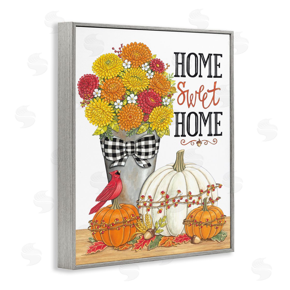 Deb Strain Home Sweet Home Autumnal Bouquet Tartan Ribbons  Gray Framed Giclee Wall Art Print