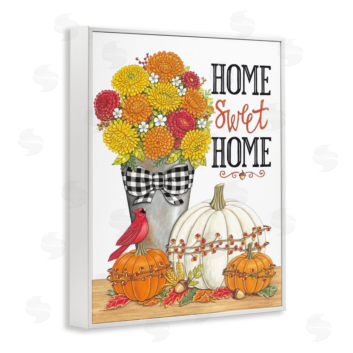 Deb Strain Home Sweet Home Autumnal Bouquet Tartan Ribbons  White Framed Giclee Wall Art Print