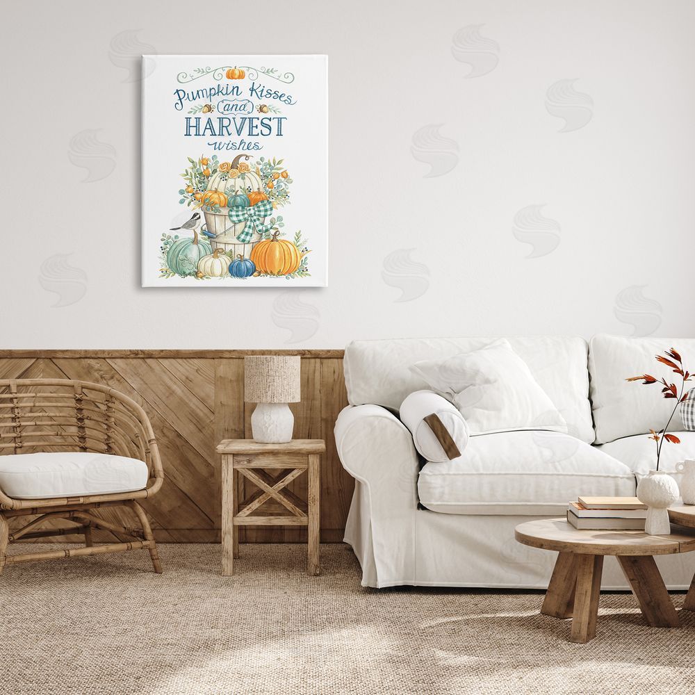 Deb Strain Harvest Wishes Autumnal Fall Pumpkins Botanical Bouquet  Canvas Wall Art Print in Room