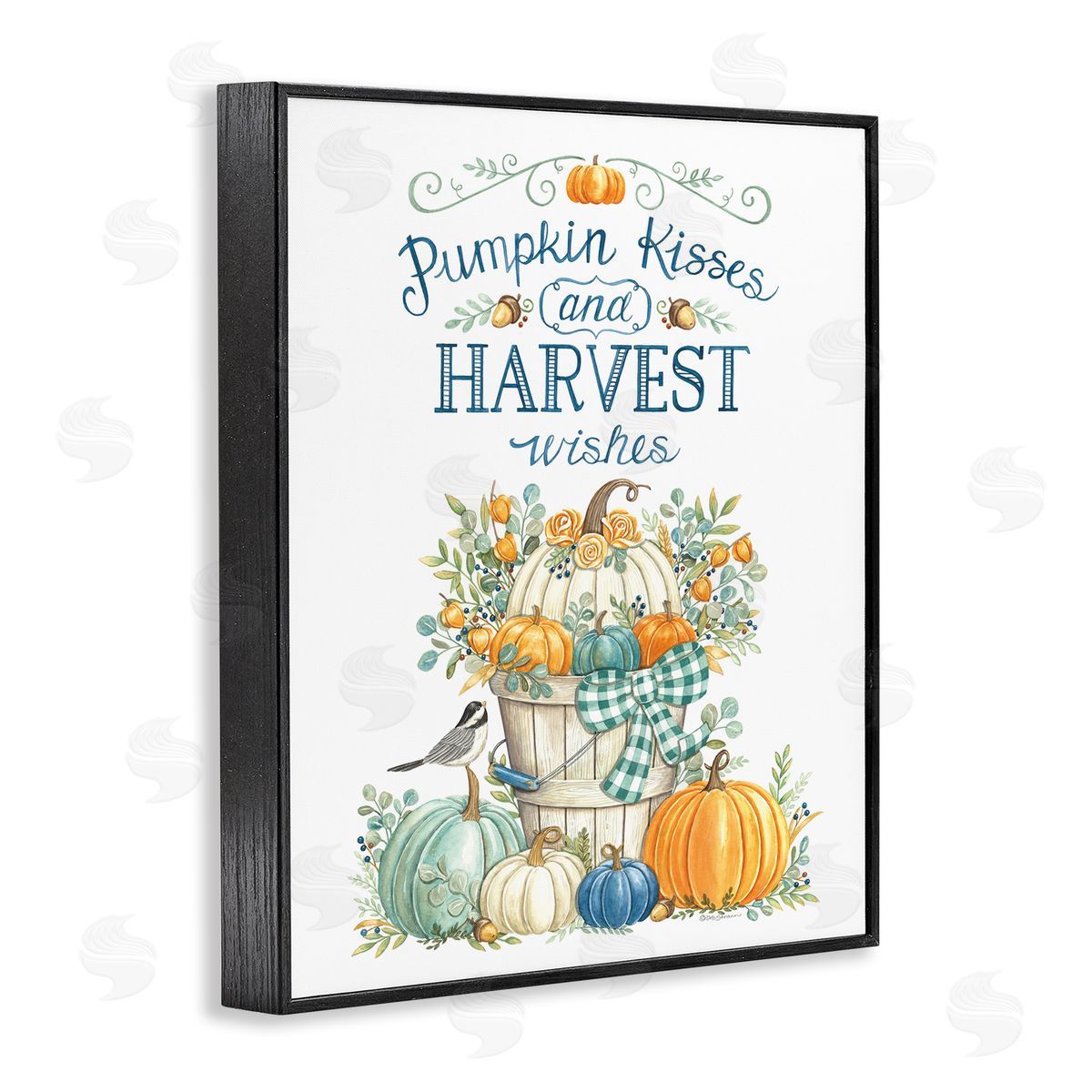 Deb Strain Harvest Wishes Autumnal Fall Pumpkins Botanical Bouquet  Black Framed Giclee Wall Art Print