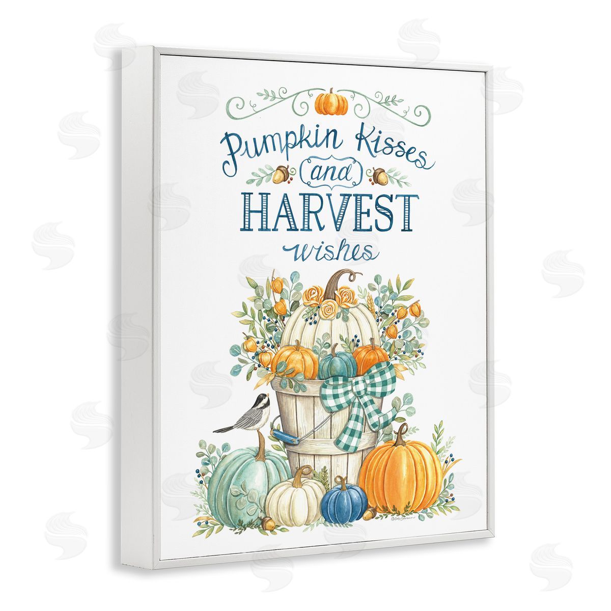Deb Strain Harvest Wishes Autumnal Fall Pumpkins Botanical Bouquet  White Framed Giclee Wall Art Print