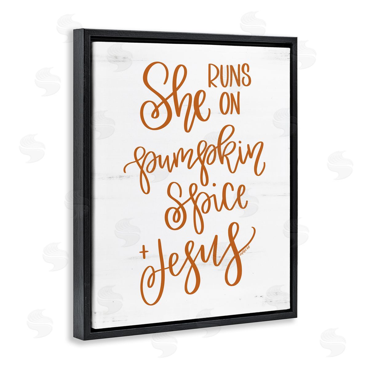 Imperfect Dust Pumpkin Spice & Jesus Endearing Fall Typography Script  Black Floating Frame Canvas Wall Art Print