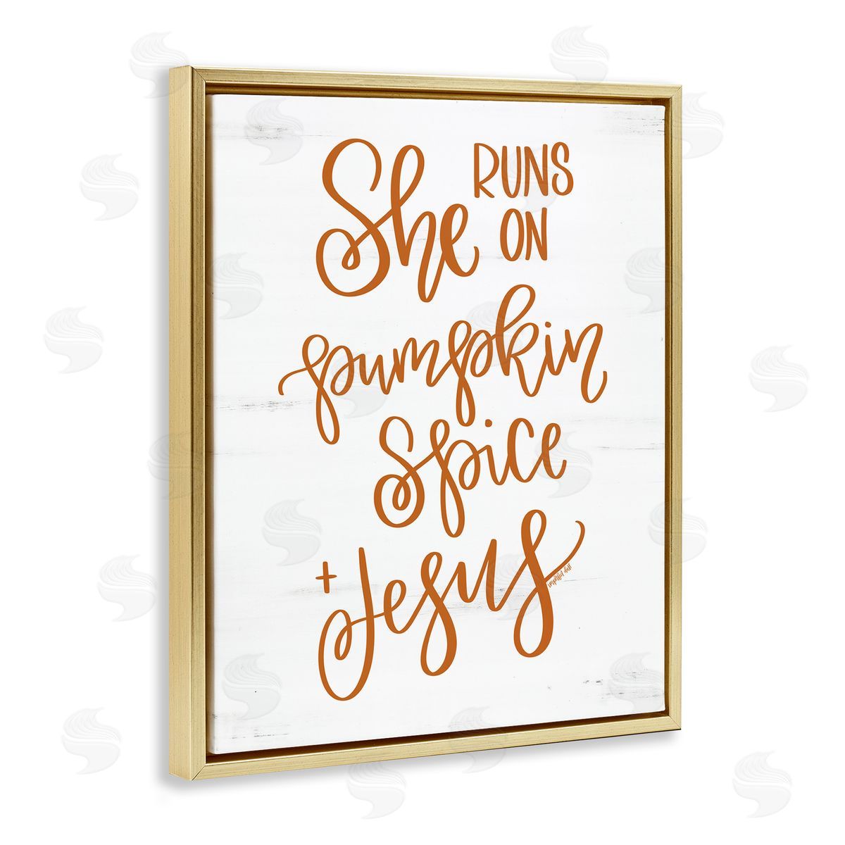 Imperfect Dust Pumpkin Spice & Jesus Endearing Fall Typography Script  Gold Floating Frame Canvas Wall Art Print