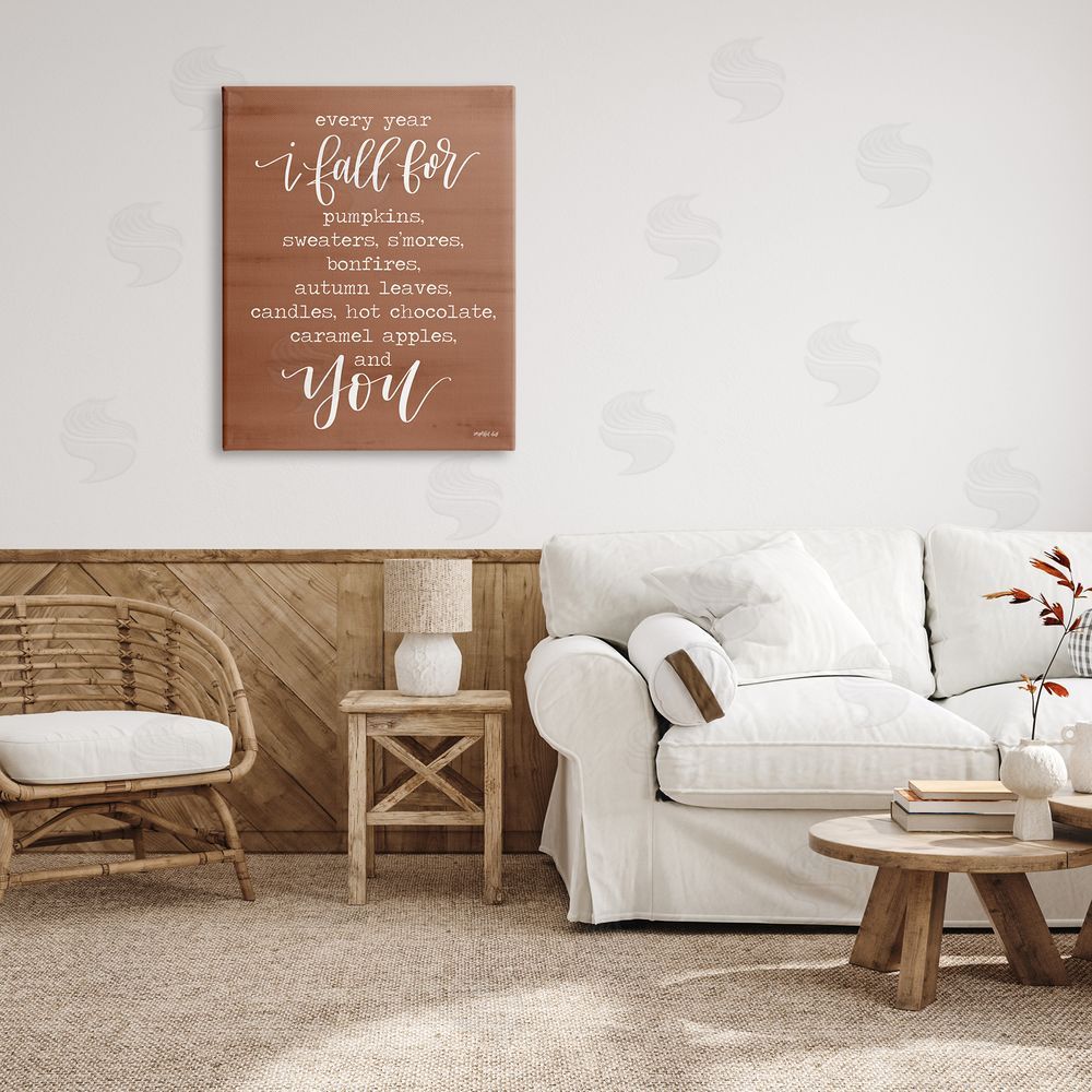 Imperfect Dust Cozy Romantic Autumn Quote Brown Seasonal Calligraphy  Canvas Wall Art Print in Room