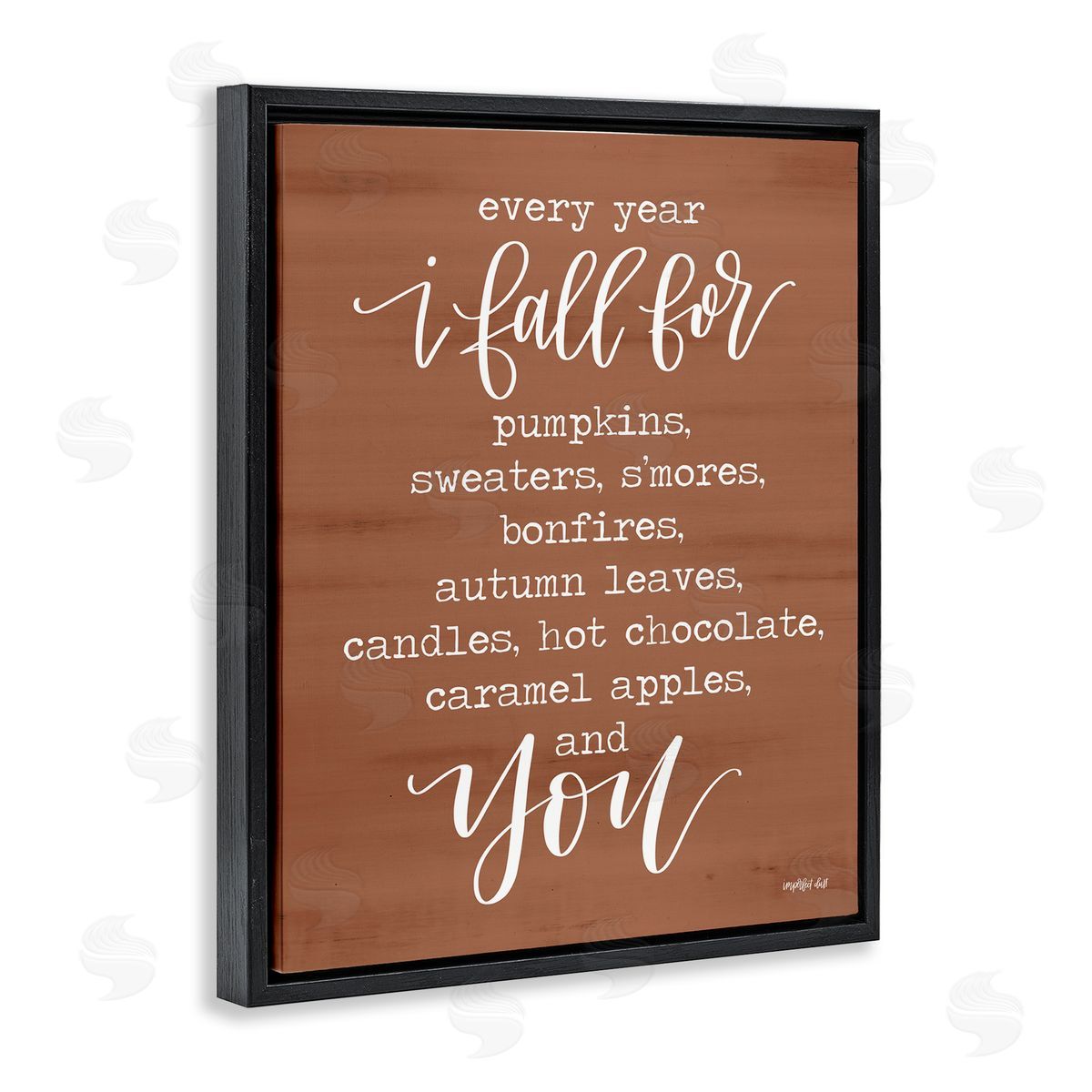 Imperfect Dust Cozy Romantic Autumn Quote Brown Seasonal Calligraphy  Black Floating Frame Canvas Wall Art Print