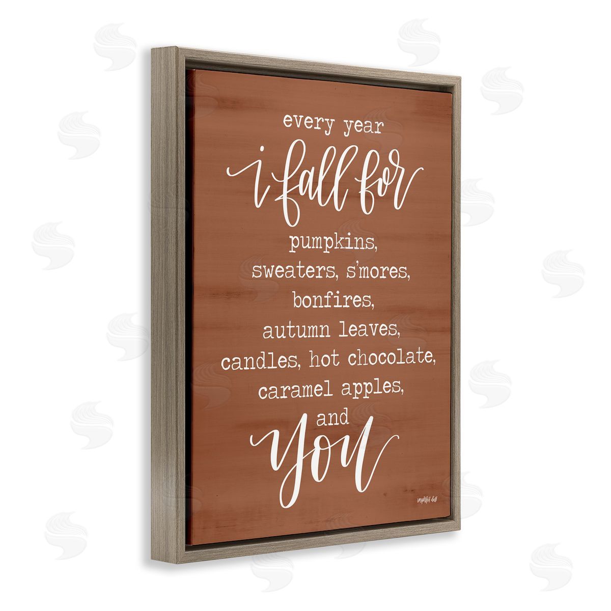 Imperfect Dust Cozy Romantic Autumn Quote Brown Seasonal Calligraphy  Brown Floating Frame Canvas Wall Art Print