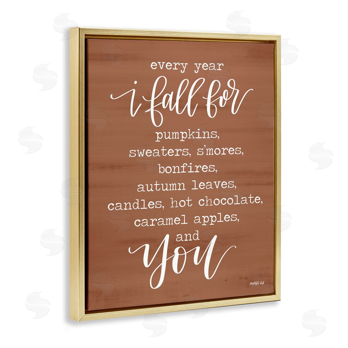 Imperfect Dust Cozy Romantic Autumn Quote Brown Seasonal Calligraphy  Gold Floating Frame Canvas Wall Art Print