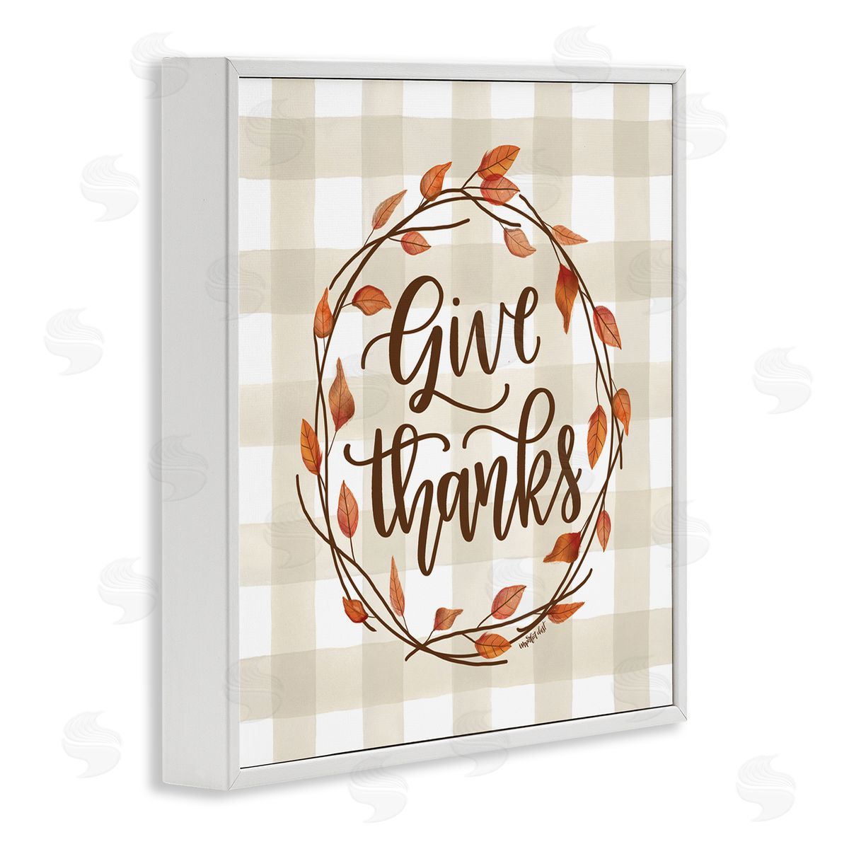 Imperfect Dust Give Thanks Neutral Plaid Autumn Leaves Wreath White Framed Glicee Wall Art Print