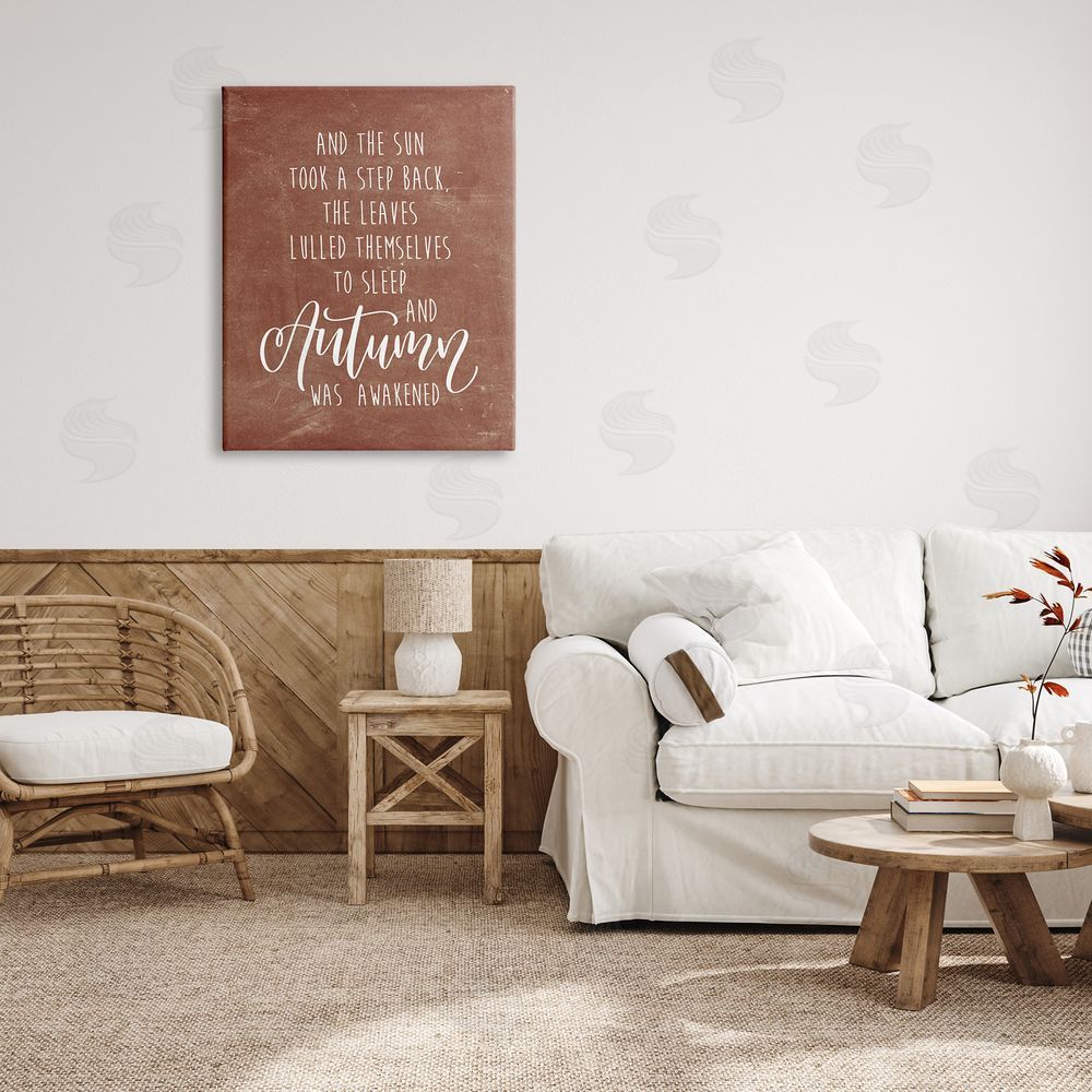 Imperfect Dust Idyllic Autumn Calligraphy Phrase Brown Rustic  Canvas Wall Art Print in Room
