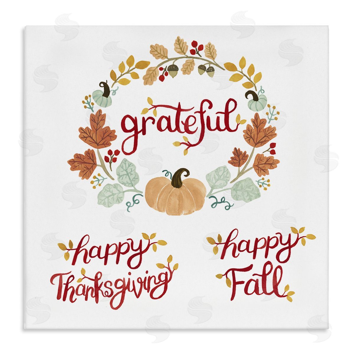 Heather Strianese Grateful Seasonal Thanksgiving Holiday Botanical Pumpkin Wreath Stretched Canvas Wall Art Print