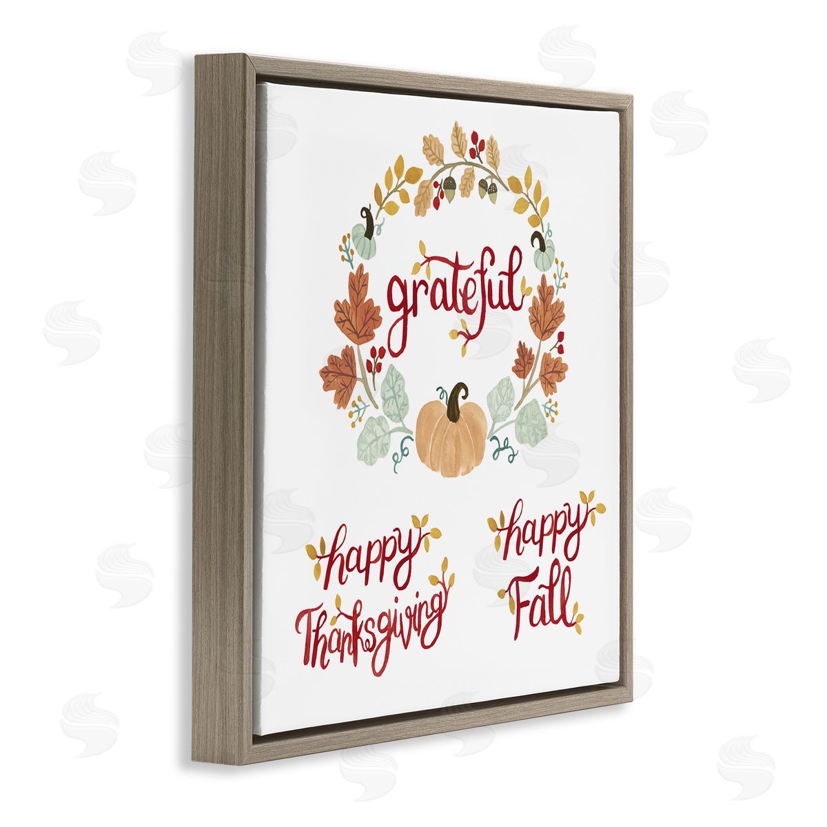 Heather Strianese Grateful Seasonal Thanksgiving Holiday Botanical Pumpkin Wreath Brown Floating Frame Canvas Wall Art Print