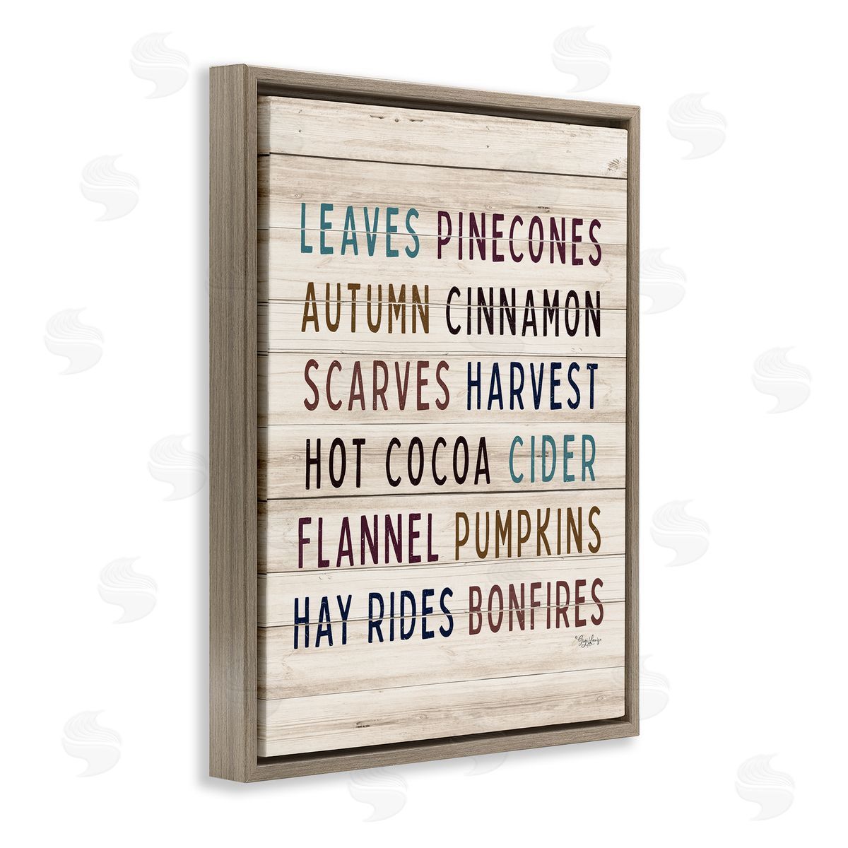 Gigi Louise Rustic Autumn Activity List Grainy Pattern Seasonal Sign Brown Floating Frame Canvas Wall Art Print