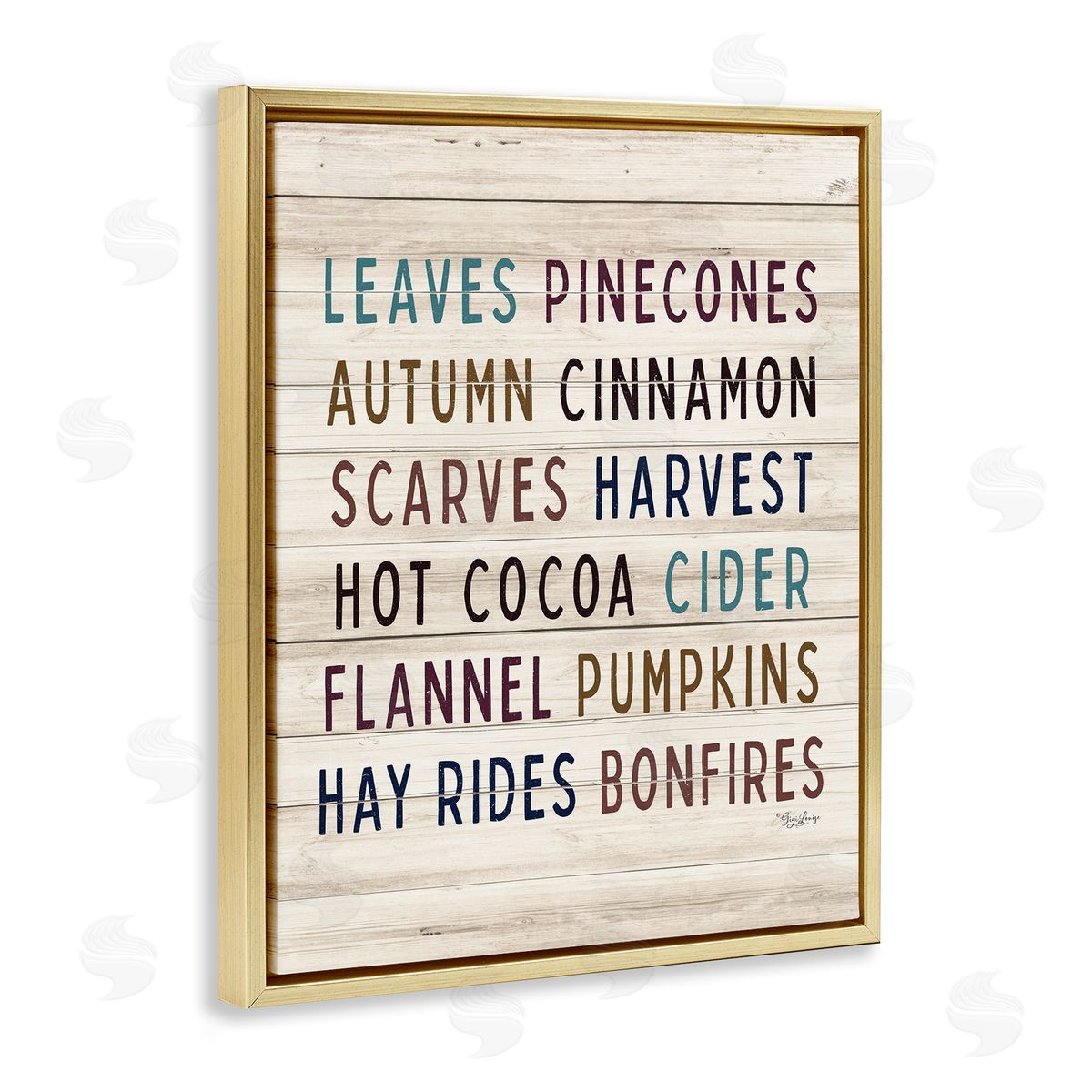 Gigi Louise Rustic Autumn Activity List Grainy Pattern Seasonal Sign Gold Floating Frame Canvas Wall Art Print