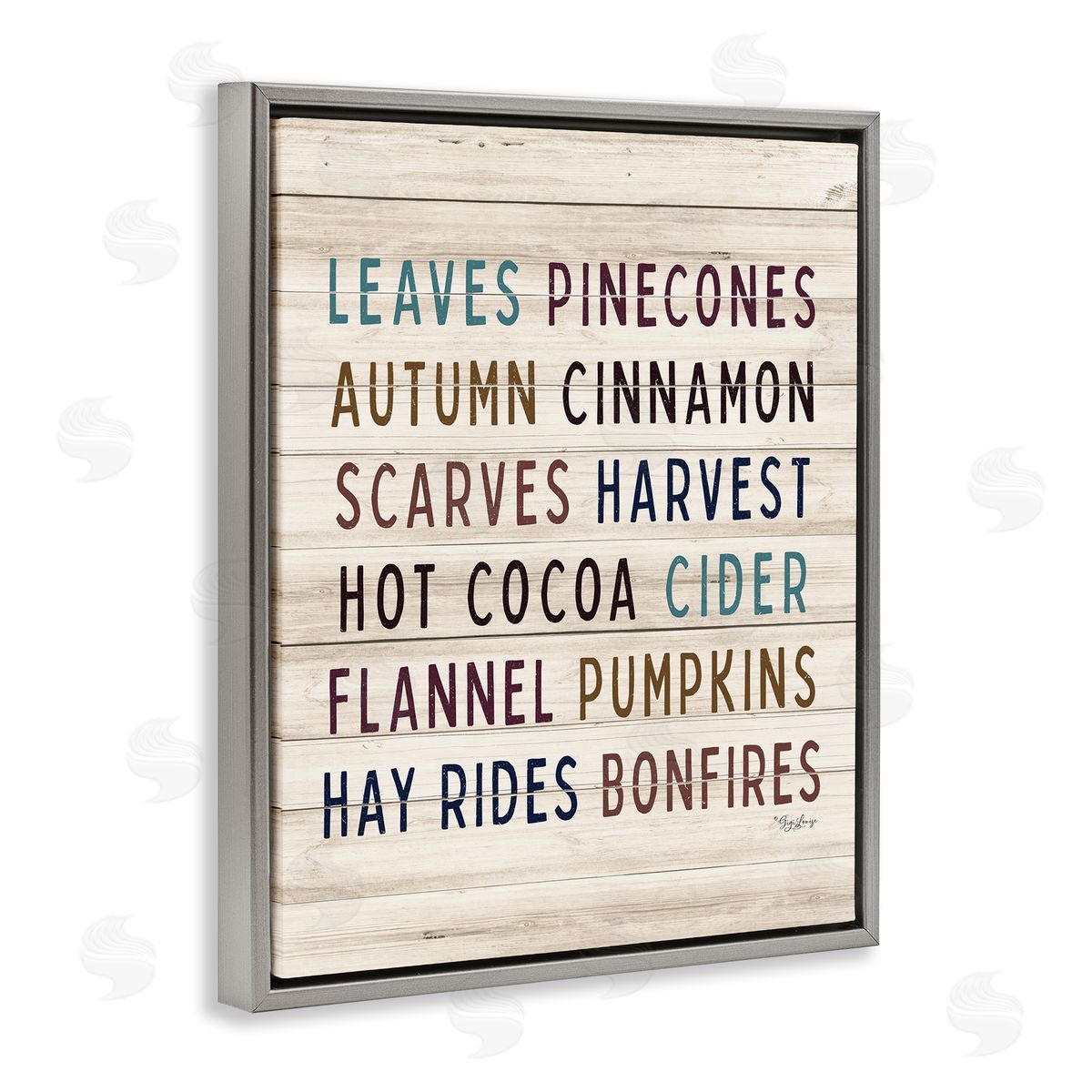 Gigi Louise Rustic Autumn Activity List Grainy Pattern Seasonal Sign Gray Floating Frame Canvas Wall Art Print