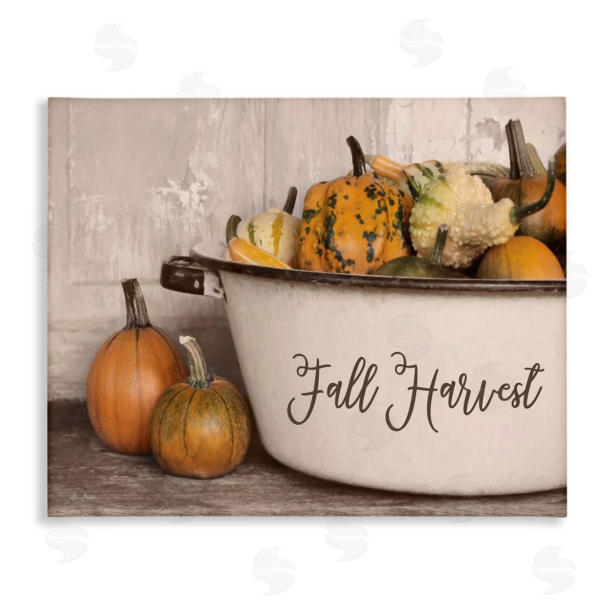Lori Deiter Fall Harvest Bowl Gourds Pumpkins Arrangement Still Life Stretched Canvas Wall Art Print
