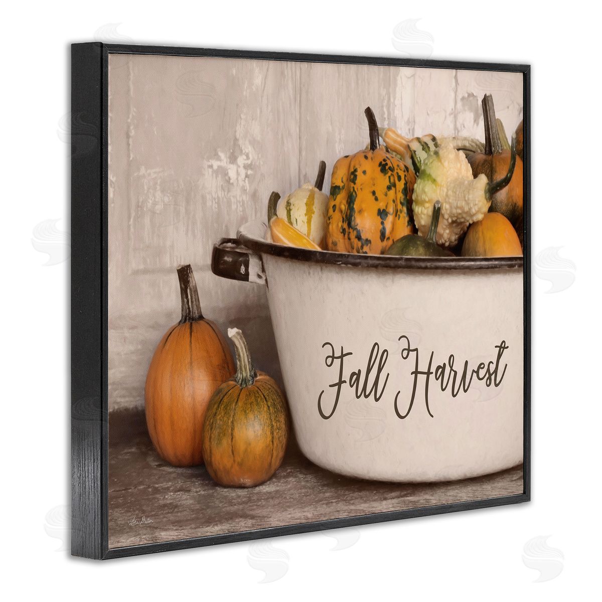 Lori Deiter Fall Harvest Bowl Gourds Pumpkins Arrangement Still Life Black Framed Giclee Wall Art Print