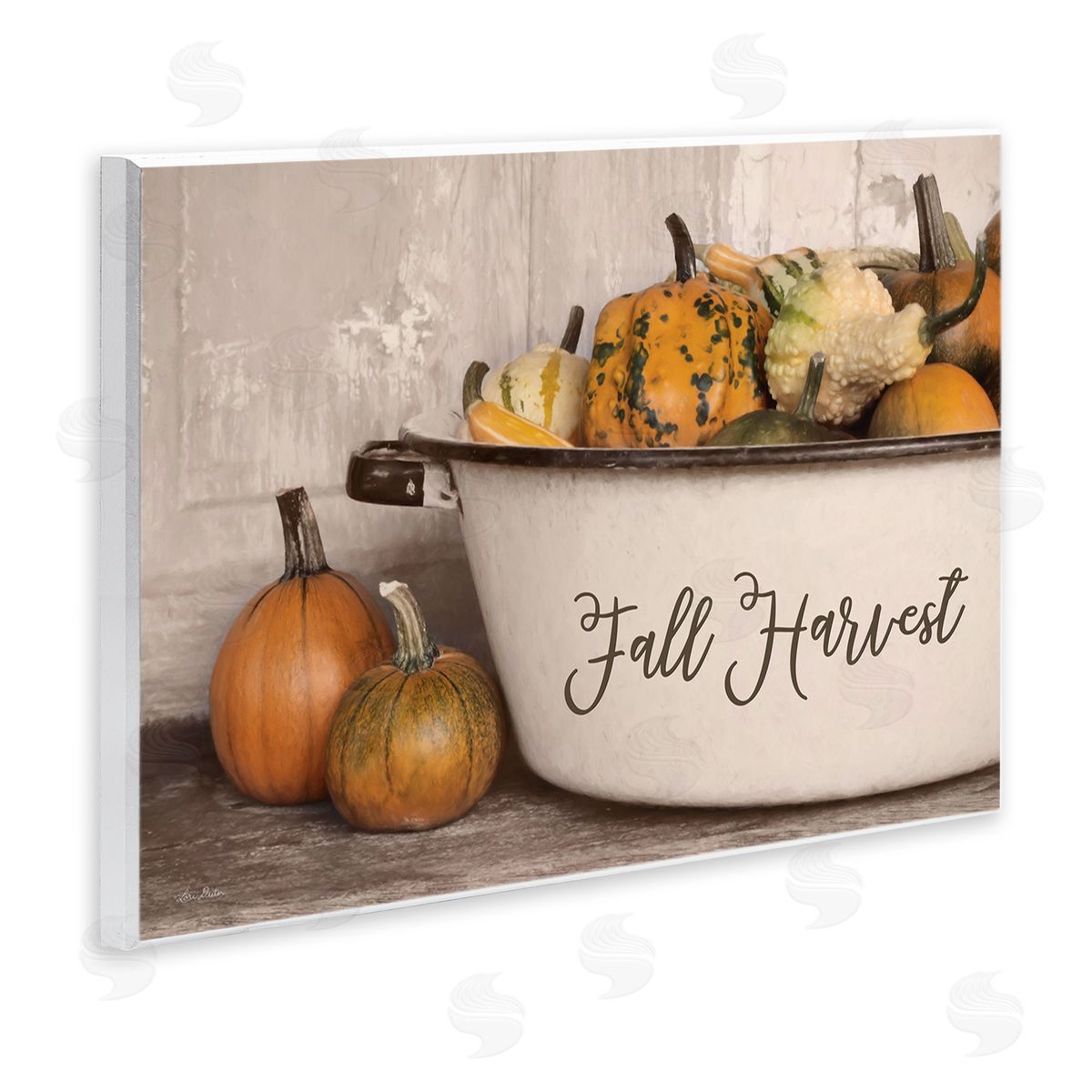 Lori Deiter Fall Harvest Bowl Gourds Pumpkins Arrangement Still Life Wall Plaque Art Print