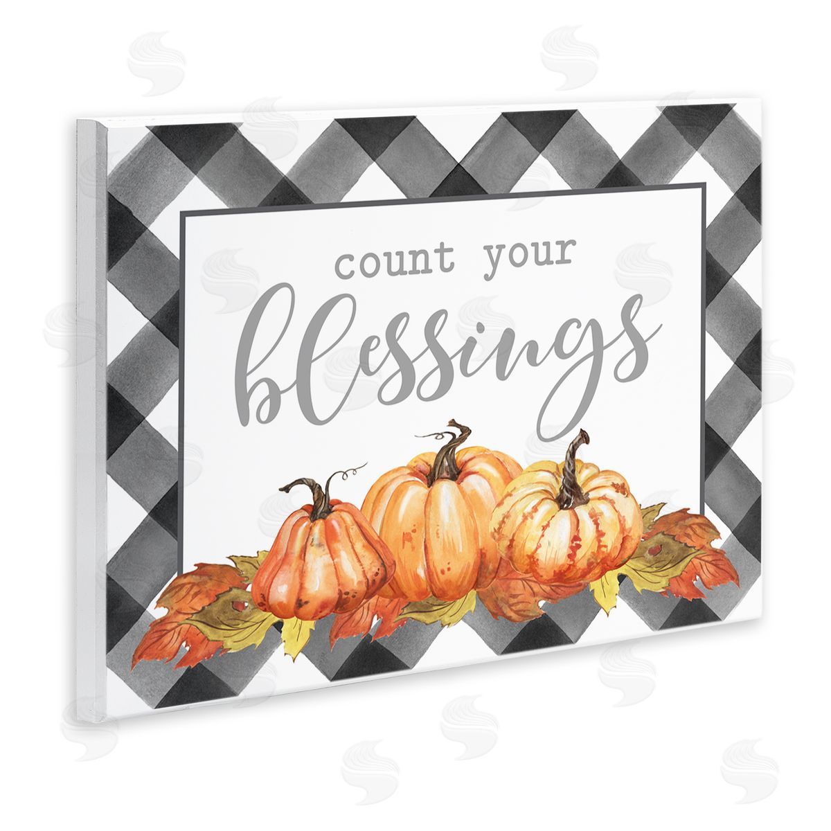 Lettered and Lined Count Your Blessings Autumn Sentiment Tartan Pumpkin Pattern Wall Plaque Art Print
