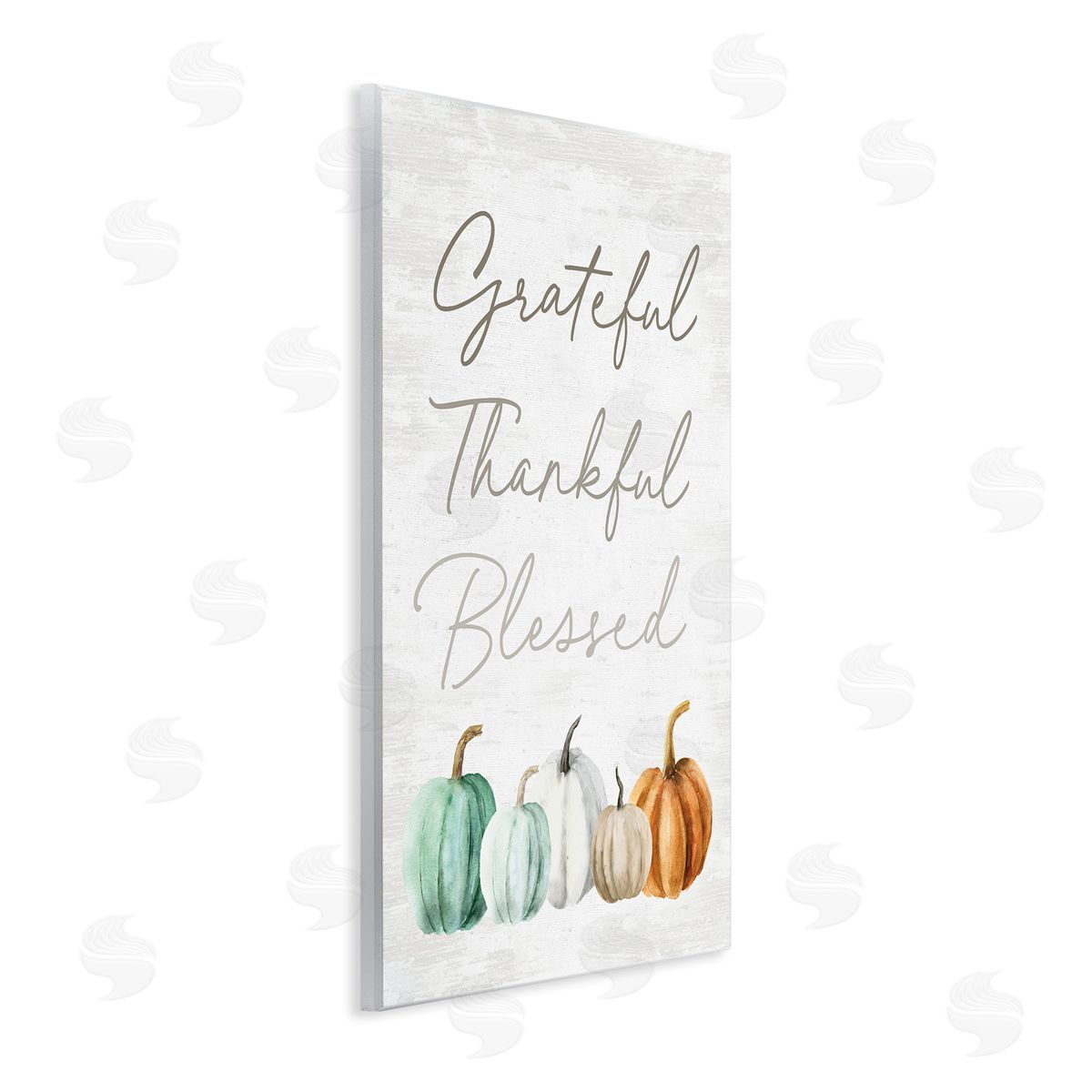 Lettered and Lined Grateful Thankful Blessed Script Rustic Arranged Pumpkins  Wall Plaque Art Print