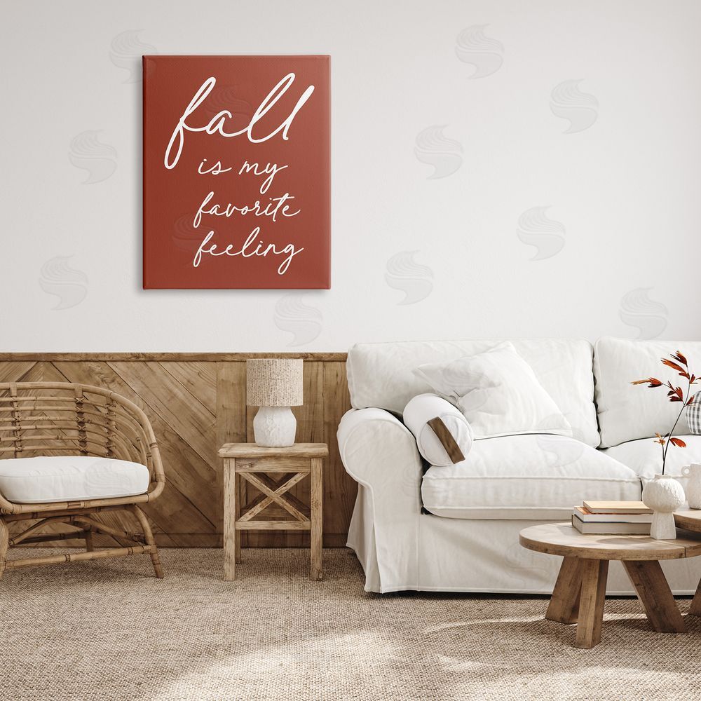 Lettered and Lined Fall Favorite Feeling Seasonal Autumn Calligraphy Phrase Canvas Wall Art Print in Room