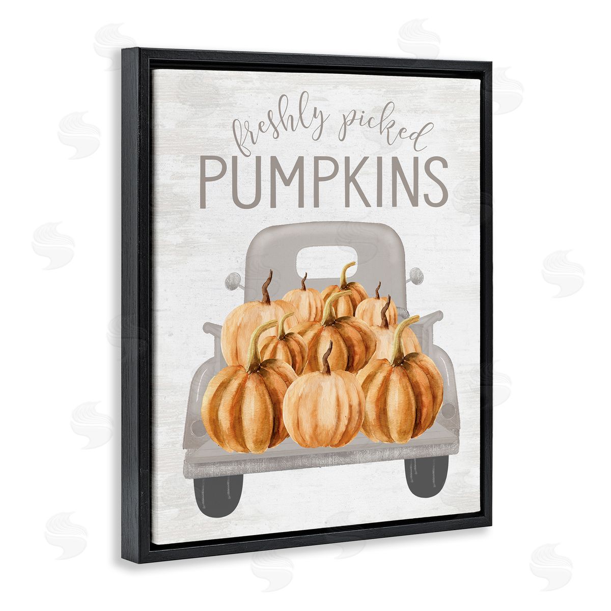 Lettered and Lined Freshly Picked Pumpkins Rustic Harvest Signage Truck  Black Floating Frame Canvas Wall Art Print