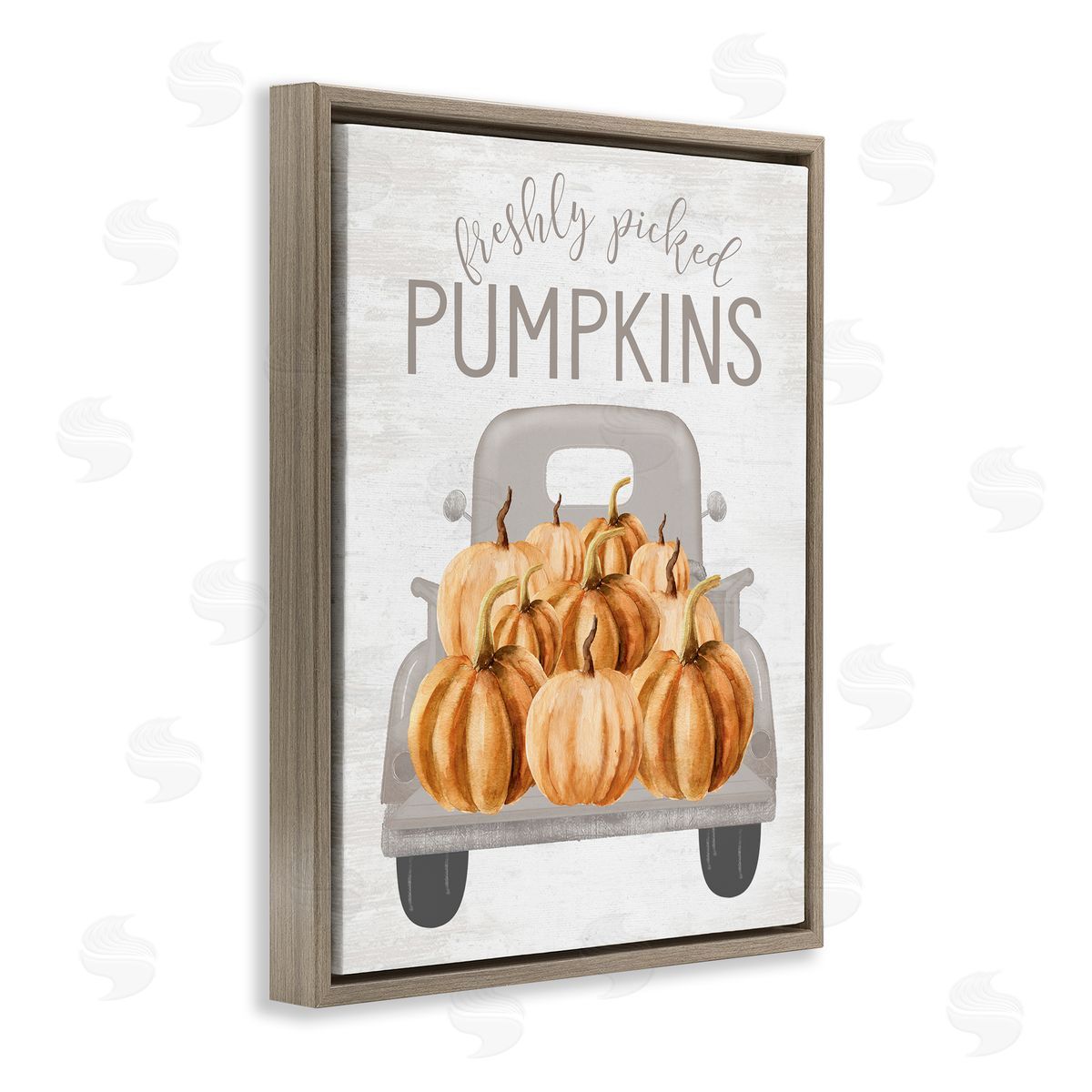 Lettered and Lined Freshly Picked Pumpkins Rustic Harvest Signage Truck  Brown Floating Frame Canvas Wall Art Print