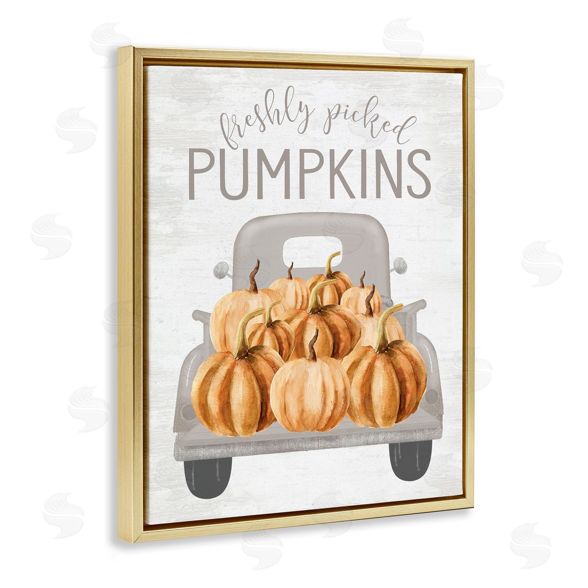 Lettered and Lined Freshly Picked Pumpkins Rustic Harvest Signage Truck  Gold Floating Frame Canvas Wall Art Print