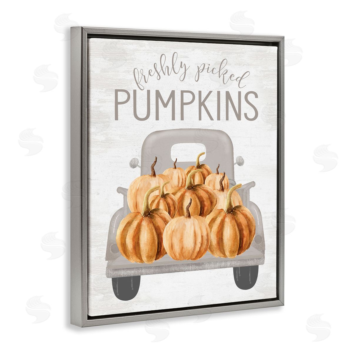 Lettered and Lined Freshly Picked Pumpkins Rustic Harvest Signage Truck  Gray Floating Frame Canvas Wall Art Print