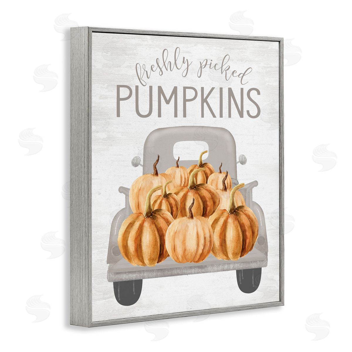 Lettered and Lined Freshly Picked Pumpkins Rustic Harvest Signage Truck  Gray Framed Giclee Wall Art Print
