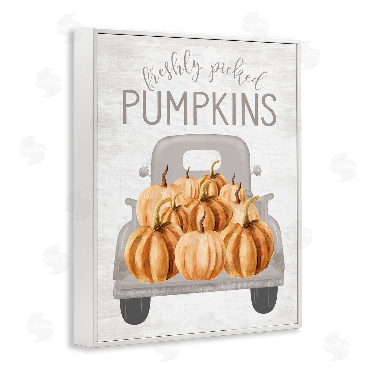 Lettered and Lined Freshly Picked Pumpkins Rustic Harvest Signage Truck  White Framed Giclee Wall Art Print