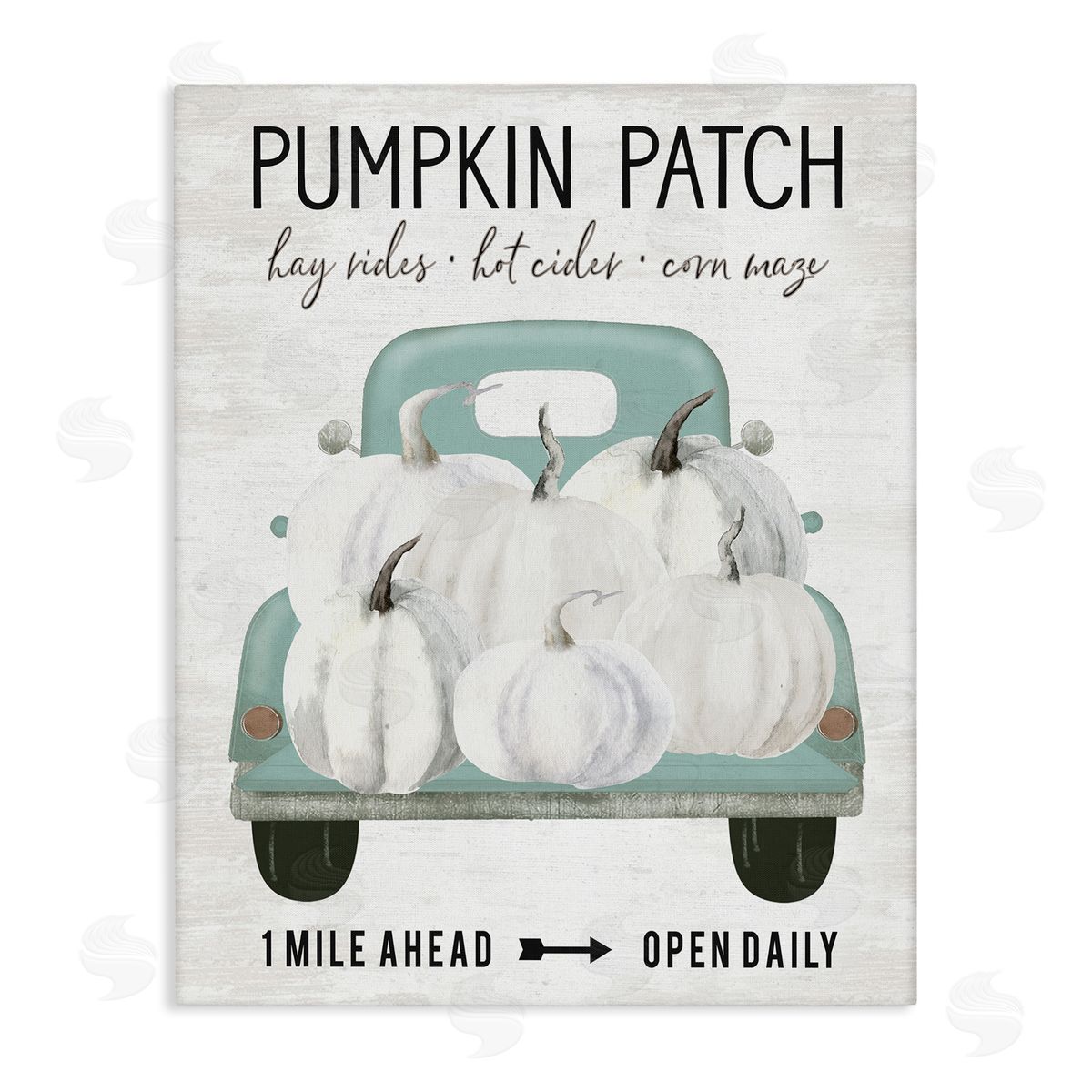 Lettered and Lined Pumpkin Patch Mile Ahead Sign Festive Seasonal Truck Stretched Canvas Wall Art Print