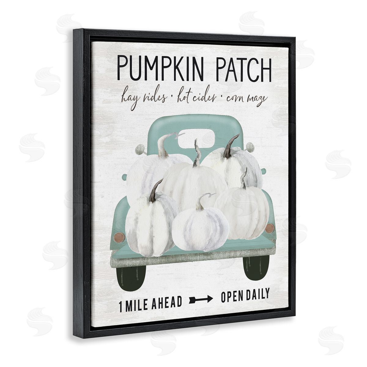 Lettered and Lined Pumpkin Patch Mile Ahead Sign Festive Seasonal Truck Black Floating Frame Canvas Wall Art Print
