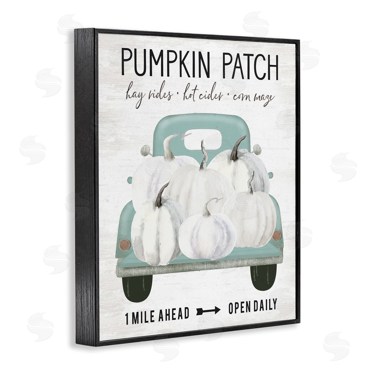 Lettered and Lined Pumpkin Patch Mile Ahead Sign Festive Seasonal Truck Black Framed Giclee Wall Art Print